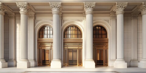 Obraz premium Grand entrance of a major financial institution impressive architecture symbolizing stability and trust