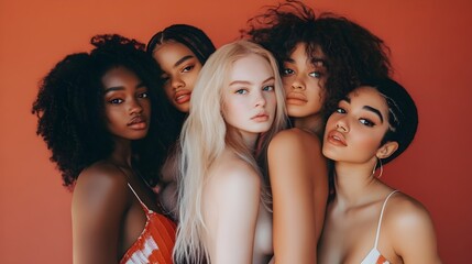 Obraz premium Diverse group of women showcasing body positivity and self acceptance in studio setting