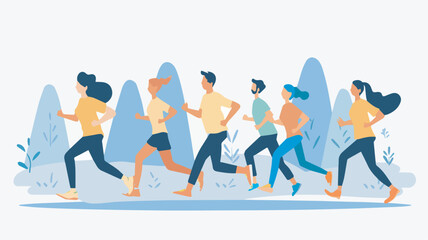 Group of people running marathon runners jogging in park active lifestyle healthy outdoor sports activity fitness workout jogging competition concept background illustration