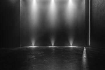 Obraz premium Minimalist black podium with warm light for product display.