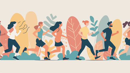Group of people running marathon race fitness jogging workout healthy lifestyle sports activity competition athletics training outdoor summer banner background