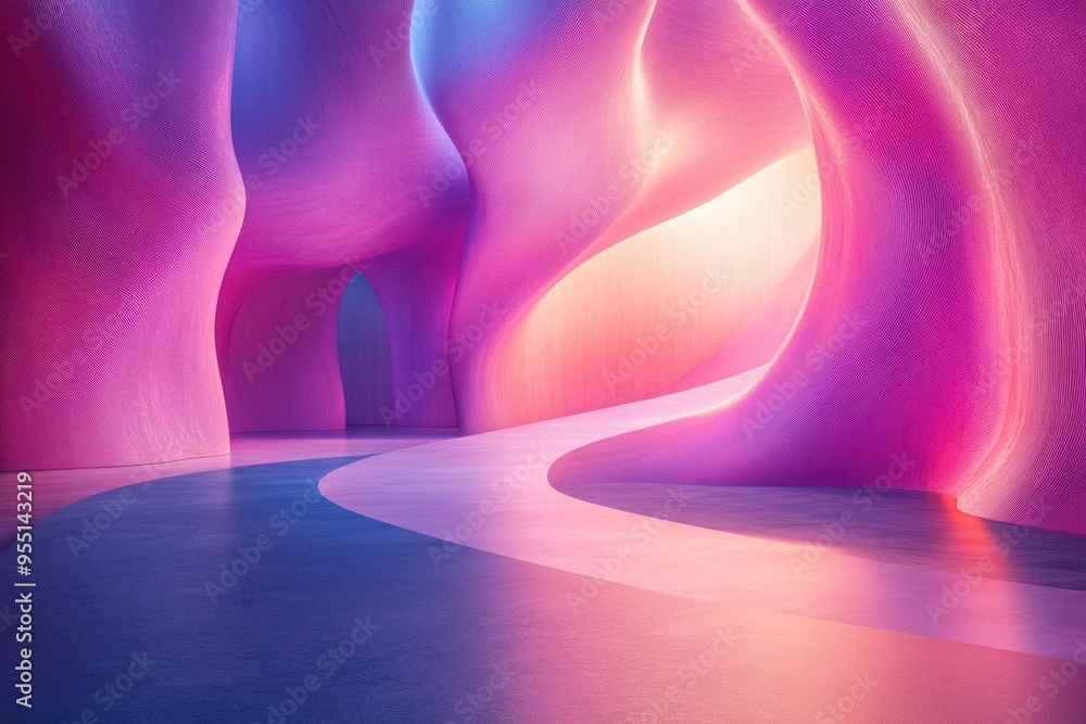 Poster abstract colorful cave with glowing light and smooth texture.