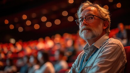 Engaging College Professor conducting Lecture in Large Auditorium with Attentive Students Taking Notes