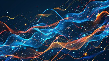 Abstract technology background with layered flowing particle waves, illustrating the overlap of data processed by cyber technology for a modern digital experience
