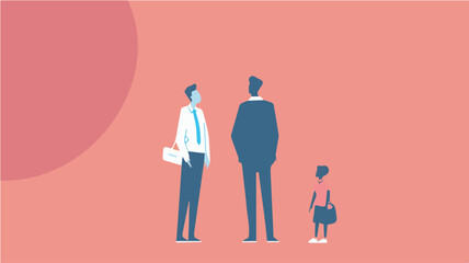 Two businessmen discussing business while little girl waiting minimal illustrationimage