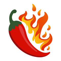 Spicy red chili pepper with flame