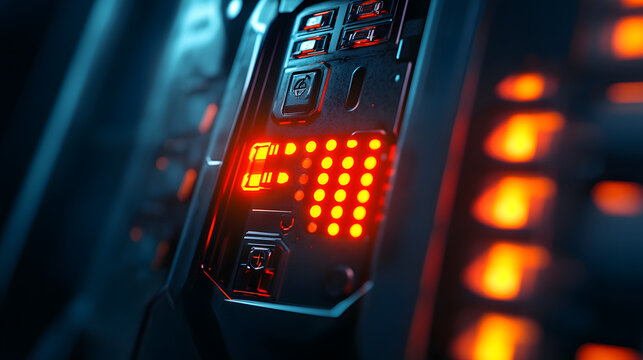Futuristic digital lock on advanced device with glowing red light indicating access denied, symbolizing technology restrictions and security measures
