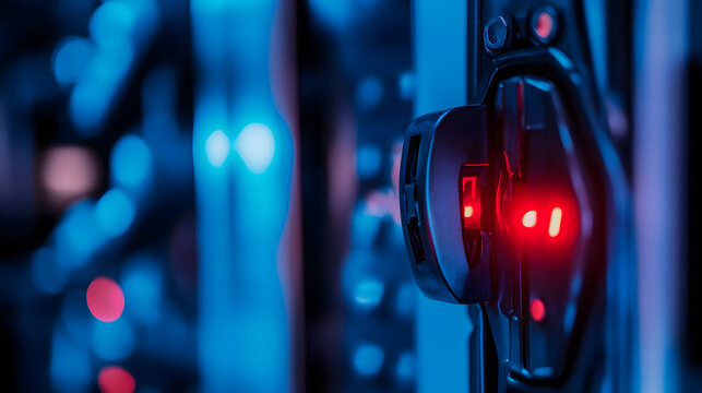 Futuristic digital lock on advanced device with glowing red light indicating access denied, symbolizing technology restrictions and security measures - Powered by Adobe