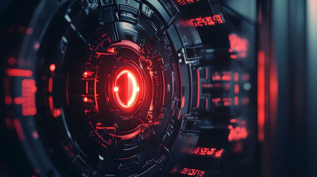 Futuristic digital lock on advanced device with glowing red light indicating access denied, symbolizing technology restrictions and security measures