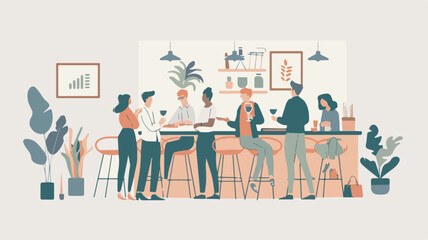 Diverse group of friends enjoying drinks and conversation at a bar after work nightlife socializing happy hour cocktails wine beer restaurant gathering friendship millennials bardesign element