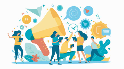 Digital Marketing Team Working with Social Media Management Collaboration Teamwork ConceptIllustration