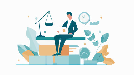 Lawyer Working With Law Books Scales Of Justice Legal Advice And Legal Documents Concept Online Law Consultation Illustration