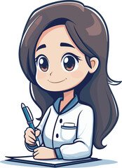 Cute Cartoon Scientist Woman Writing Research Notes Experiment Chemistry Lab Biology Healthcare Professional Medical Doctor Smart Intelligent STEM Career Science Teacher Background Illustration