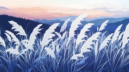 Kans Grass in Papercut Style - Elegant Nature Design