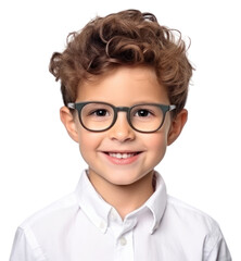 Obraz premium PNG Little boy wearing glasses portrait smile photo.