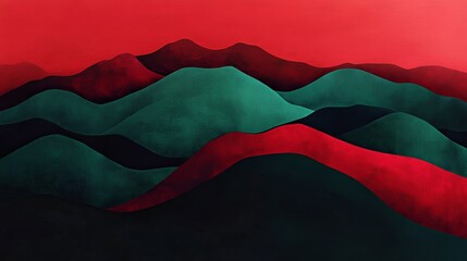 Naklejka premium overlapping dark green and red mountain-like shapes against a bold red background