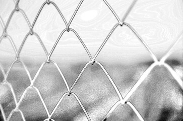 Fototapeta premium Chain link grid fence, pencil drawn sketch illustration