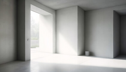 Fototapeta premium Cement blank interior illuminated by sunlight