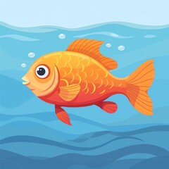 Naklejka premium A colorful orange fish swimming gracefully in clear blue water, showcasing its vibrant scales and cheerful expression.