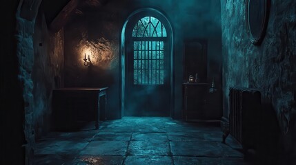 Obraz premium Scary scavenger hunt with spooky clues, set up in a dark house, eerie style, wide shot, soft lighting, high contrast, detailed background