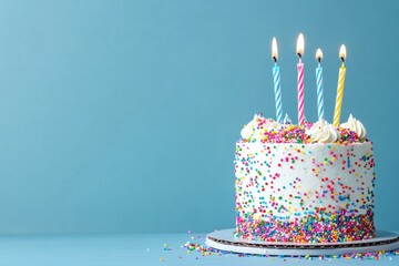 Birthday Cake with Colorful Sprinkles and Candles