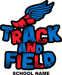 track and field team design with winged foot for school, college or league sports