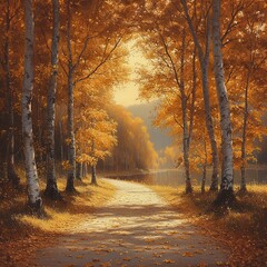 Fototapeta premium Beautiful Transition from Summer to Autumn with Changing Leaves and Warm Colors