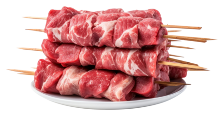PNG Meat and skewer on hand beef food pork.