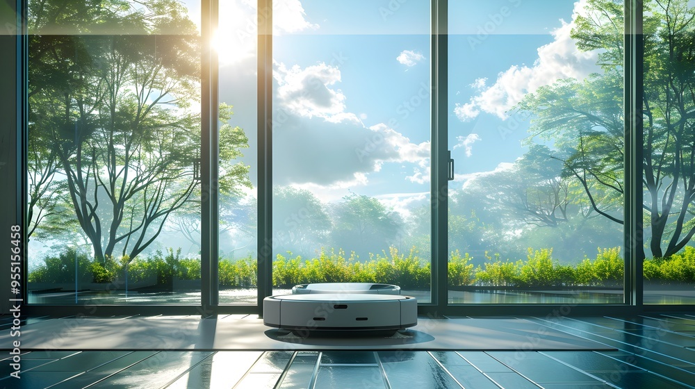 Poster robotic window cleaner scaling large sunlit windows for a spotless home