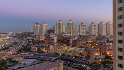 Evening at the Pearl-Qatar day to night timelapse from top.