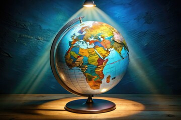 World Map In Globe With Spotlight From Above And Continents Highlighted In Different Colors