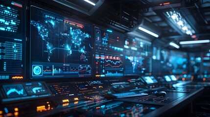 Sophisticated AI Powered Financial Fraud Detection Interface in High Tech Control Room