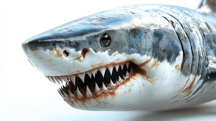 3D-rendered clipart of a shark with a close-up view of its head and sharp teeth