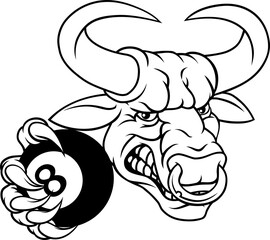 Bull Minotaur Longhorn Cow Pool Mascot Cartoon