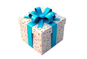 Obraz premium White confetti gift box with a blue ribbon and bow