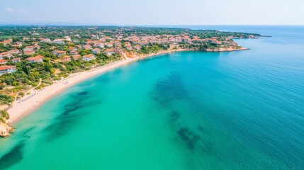 Aerial View of a Beach Town with Clear Turquoise Water