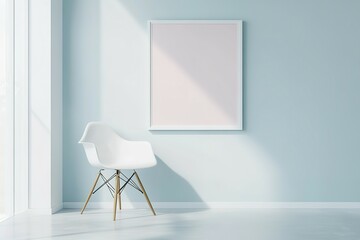 A White Chair and Framed Artwork in a Minimalist Room