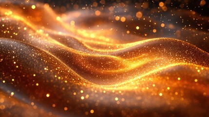 Abstract gold glitter background with soft gradients and flowing light.