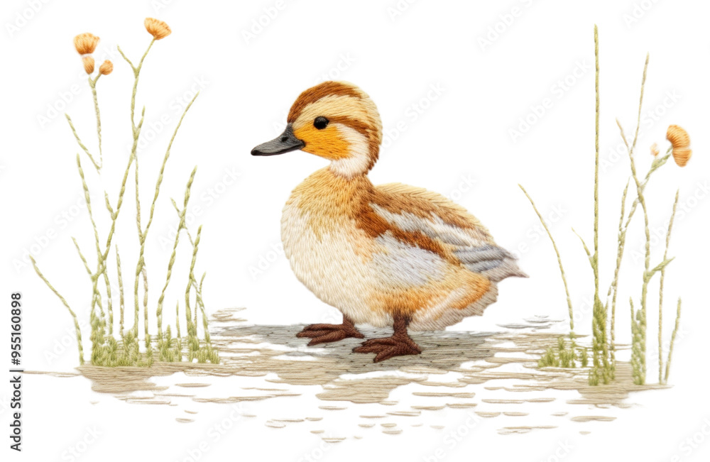 Sticker PNG Duck embroidery animal plant bird.