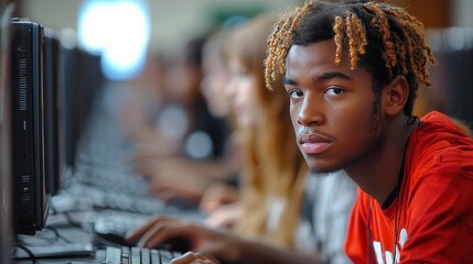 Collaborative Learning in Action: Students Engaged in Group Assignment at Computer Lab