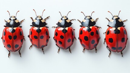 Fototapeta premium A group of ladybugs scattered on a white background