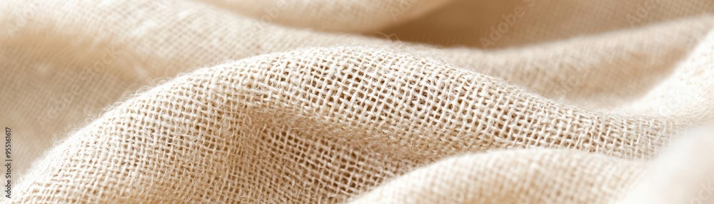Poster soft, textured beige fabric with natural fibers, showcasing intricate patterns and folds, suitable f