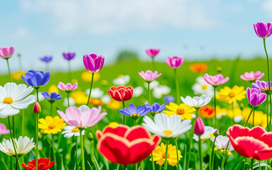 flowers blooming in the garden. Various colorful flowers. Beautiful spring garden.