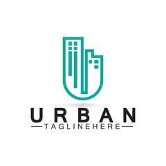Letter U Urban Building Logo Vector Design. Urban icon, city tower, property