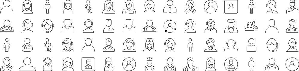 Worker Line Icon Set. Modern Collection for Design, Web Sites, Apps, Cards. Contains Linear Images of Doctor, Dispatcher, Office Worker