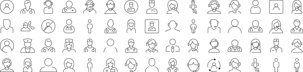 Worker Line Icon Pack. Modern Collection for Design, Web Sites, Apps, Cards. Contains Linear Images of Doctor, Dispatcher, Office Worker