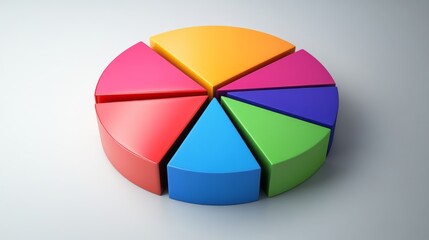 Obraz premium A pie chart with a 3D effect, showing various segments in different colors, against a neutral background to emphasize depth and detail.