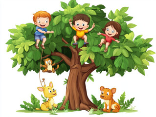 Naklejka premium kids climbing trees