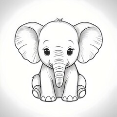 Fototapeta premium Cute baby elephant coloring page for kids with white background