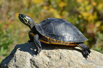 Obraz premium A Black-Necked Turtle Perched on a Rock